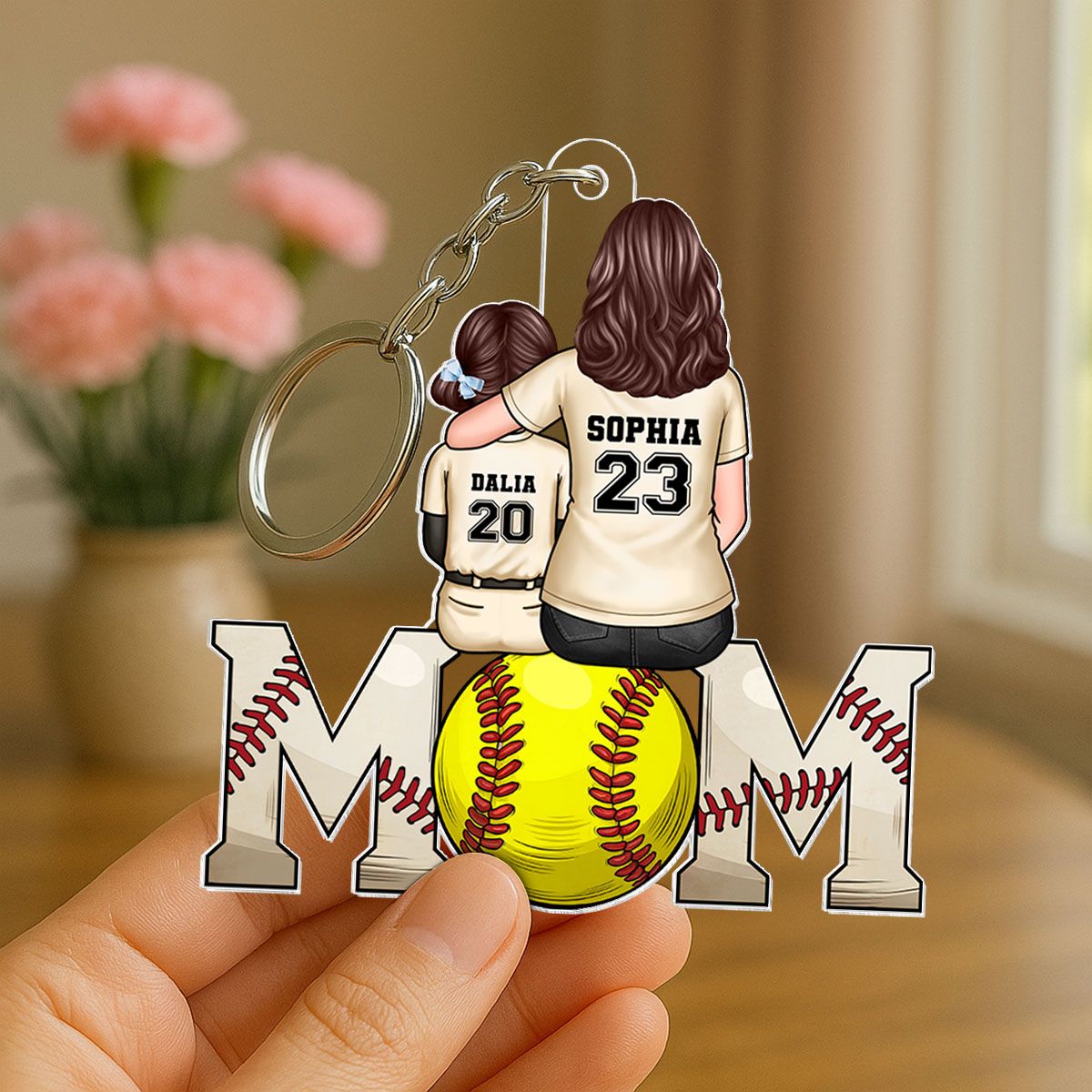 Baseball, Softball Mom And Kids Personalized Acrylic Keychain, Mother's Day Gift