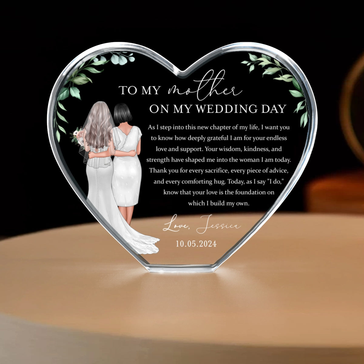 Personalized Wedding Mother of the Bride Gift from Daughter, a Treasure Forever Custom Premium Crystal Heart LED