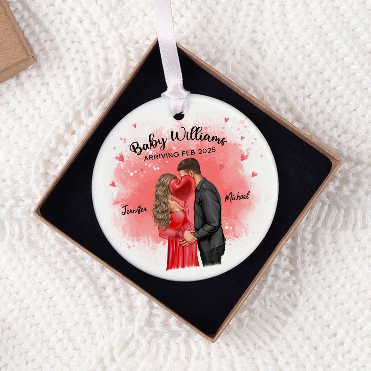 Personalized Kissing Pregnant Couple Ornament, Expecting Family, Baby Coming Soon, Pregnancy Announcement Personalized Ornament