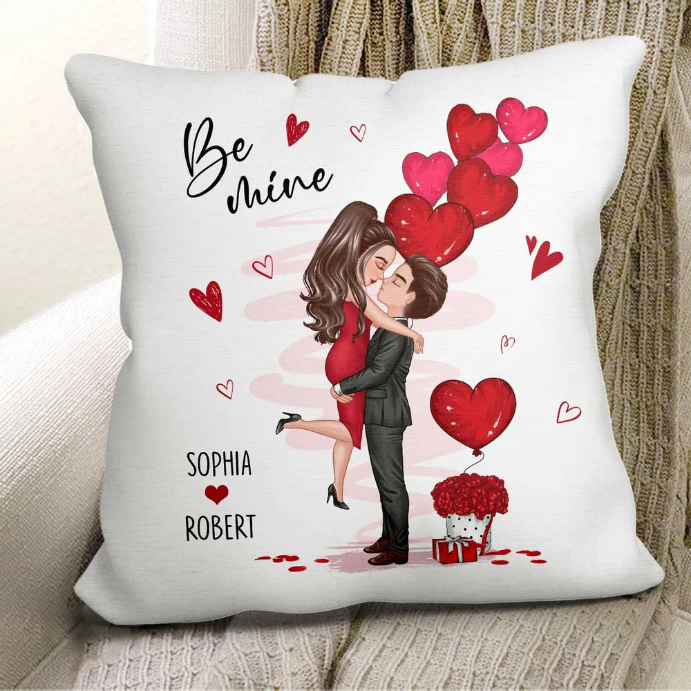 Be Mine Doll Couple Hugging Kissing Personalized Pillow - Gift For Him Gift For Her