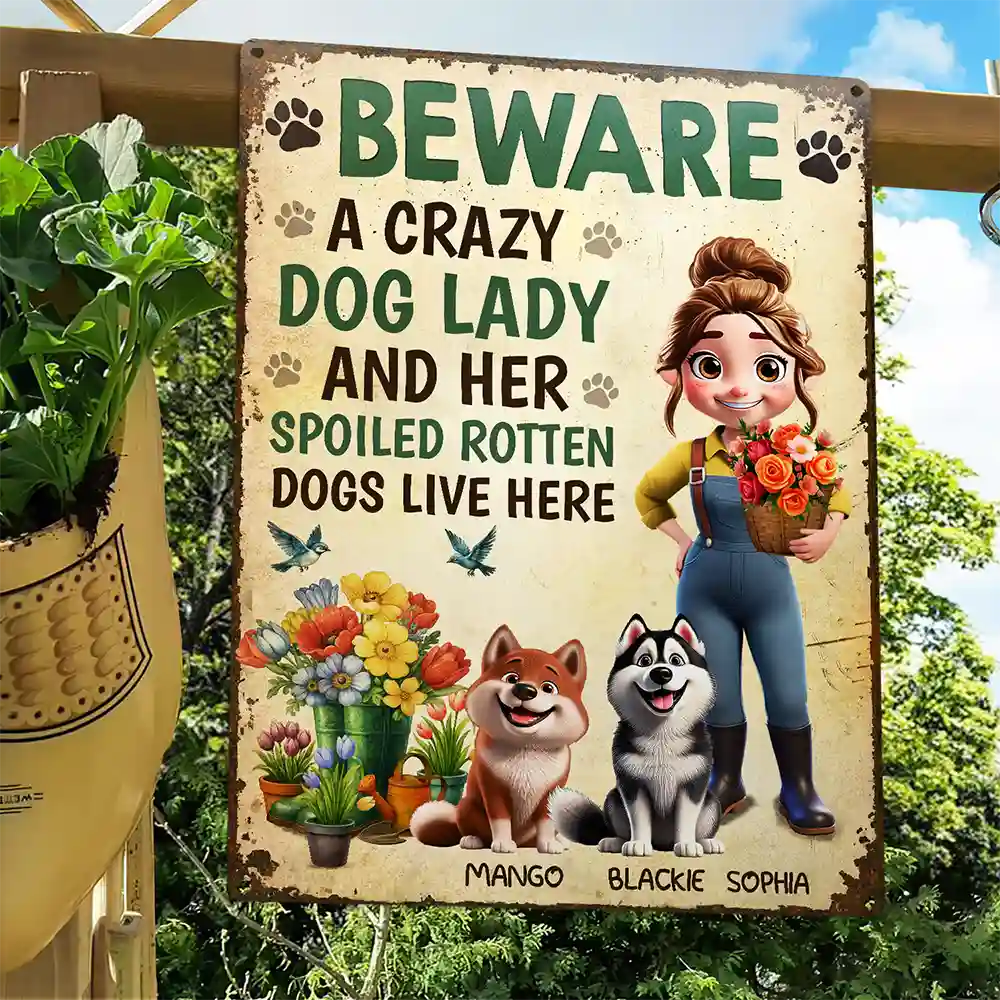 A Crazy Dog Lady And Her Dogs Live Here - Personalized Classic Metal Signs