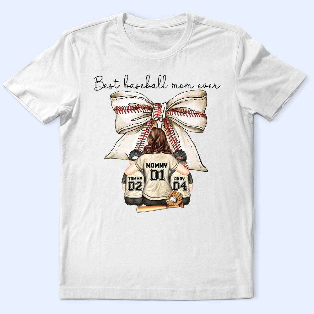 Best Baseball Mom Ever Coquette Bow - Personalized T Shirt
