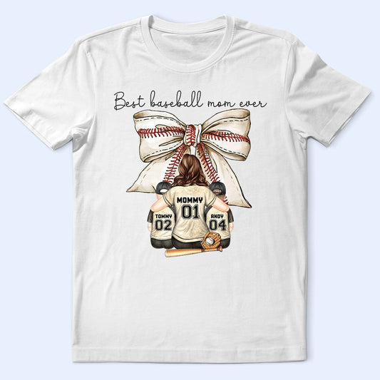 Best Baseball Mom Ever Coquette Bow - Personalized T Shirt
