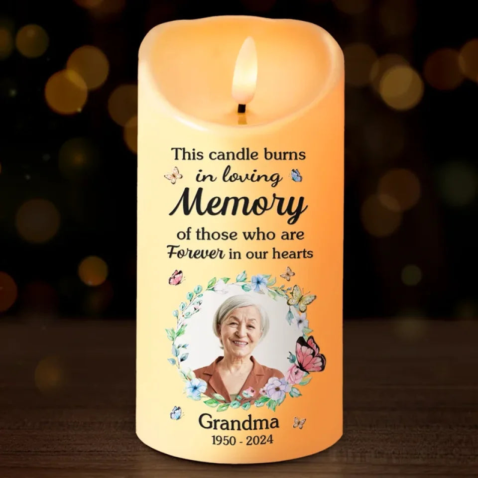 Custom Photo This Candle Burns In Loving Memory - Memorial Personalized Custom LED Candle - Christmas Gift, Sympathy Gift For Family Members