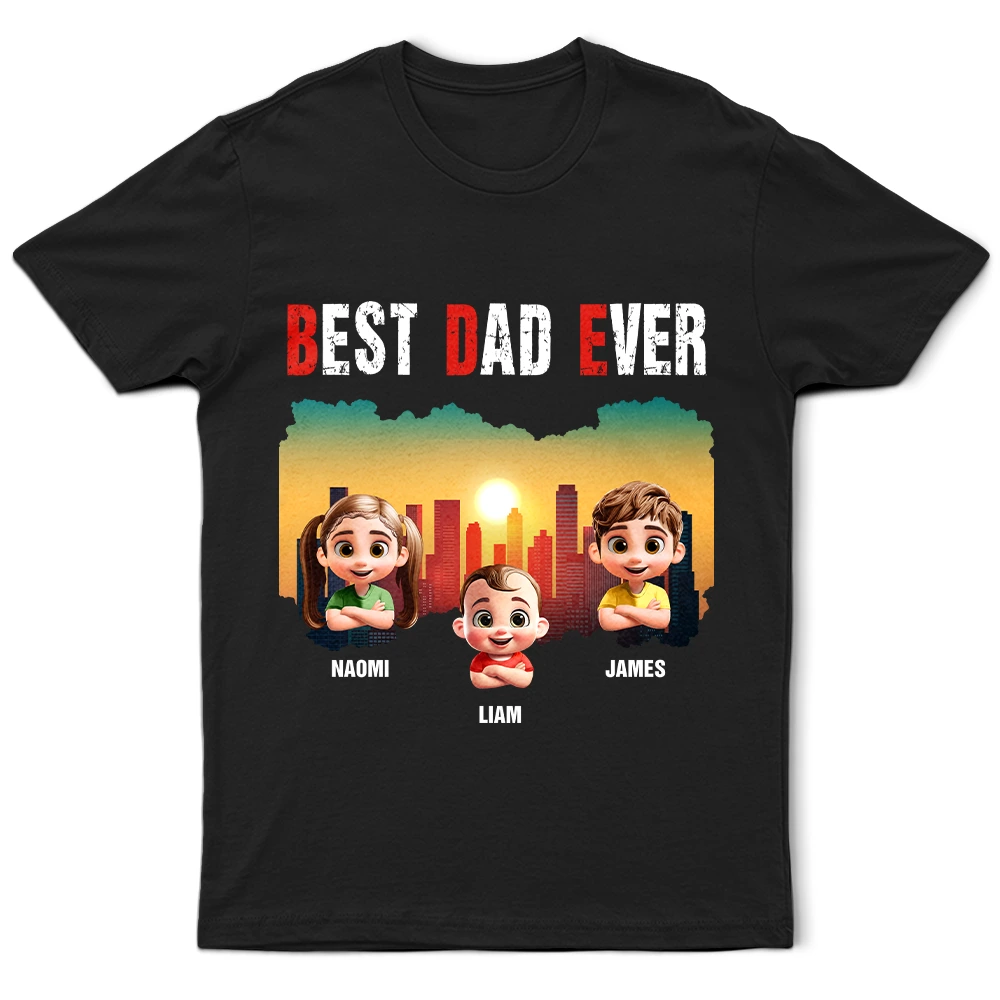 Best Dad Papa Grandpa Ever Retro Sunset City - Personalized T Shirt