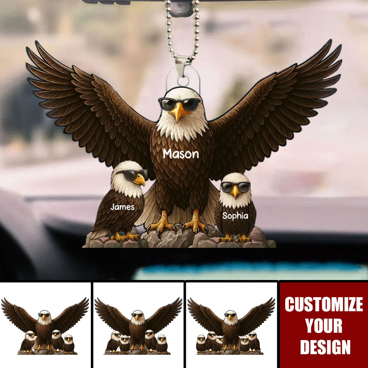 Eagle Dad Granddad - Personalized Acrylic Car Ornament, Father's Day Gift For Dad, Grandpa