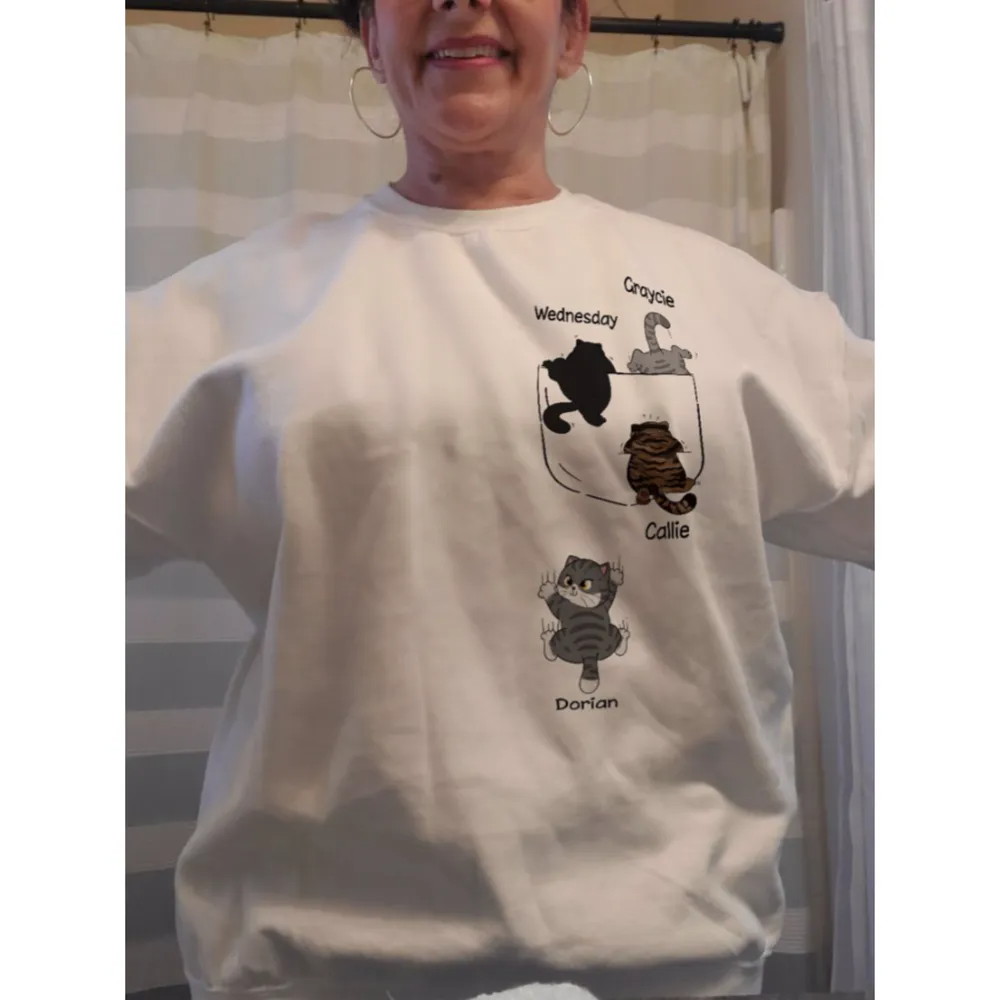 Cute Naughty Cat Climbing Pocket Personalized Shirt