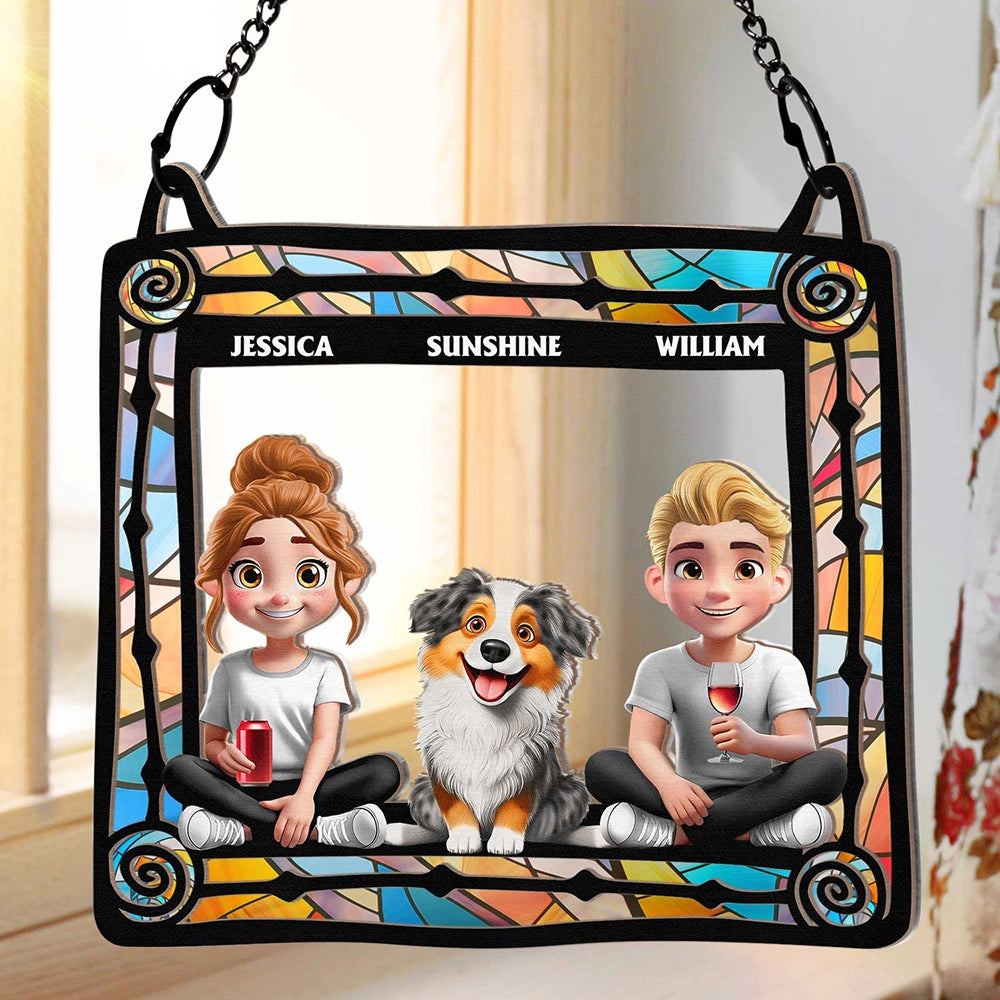Lovely Dog Couples - Personalized Window Hanging Suncatcher Ornament