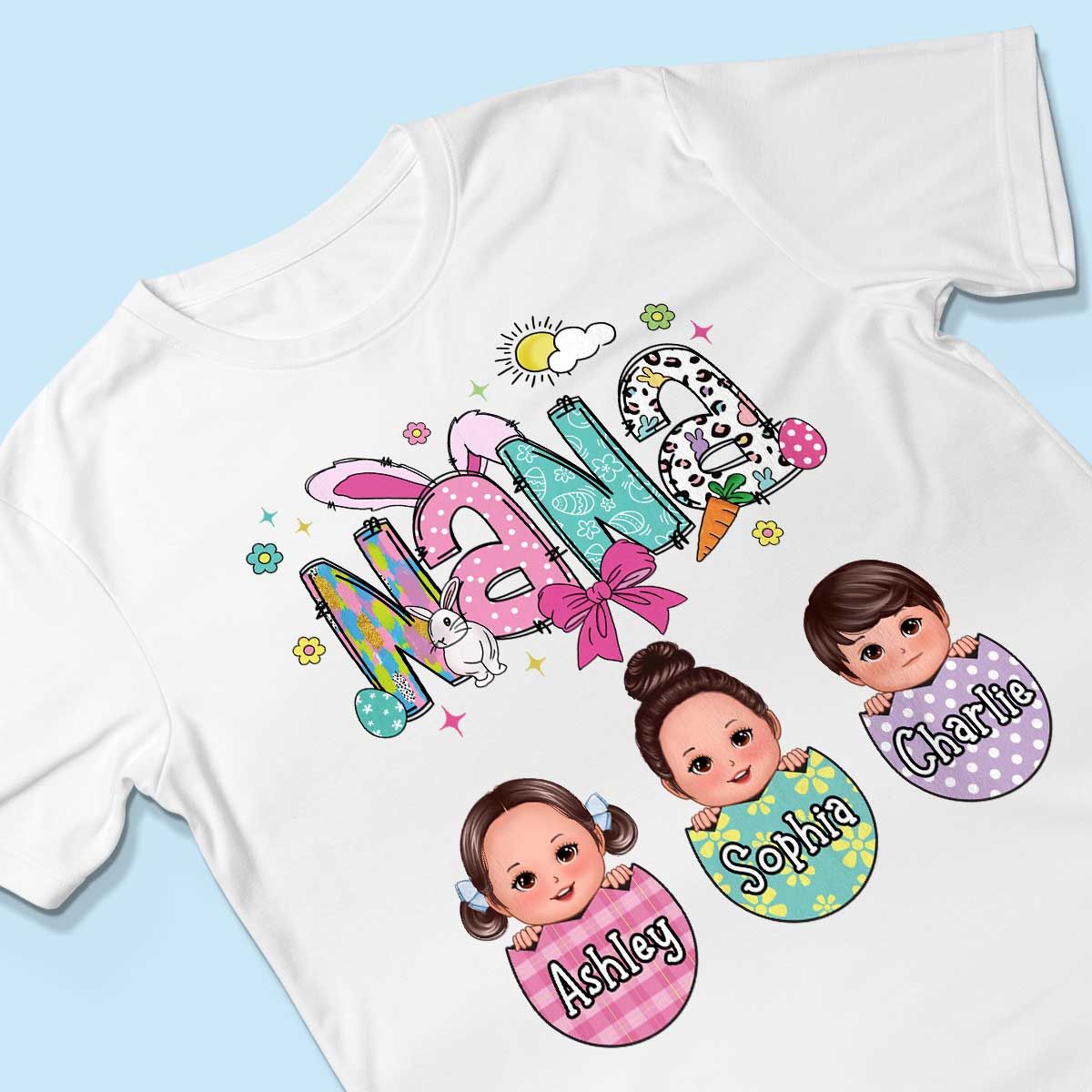 Grandma Mom Gigi Easter Eggs Kids Name Personalized Shirt
