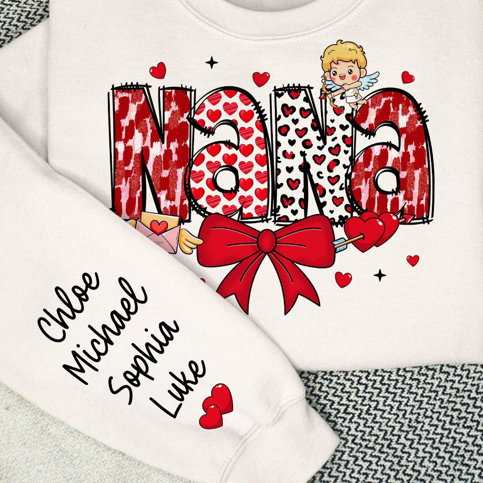 Grandma Valentine Personalized Sleeve Printed Sweatshirt, Valentine's Day Gift For Grandma