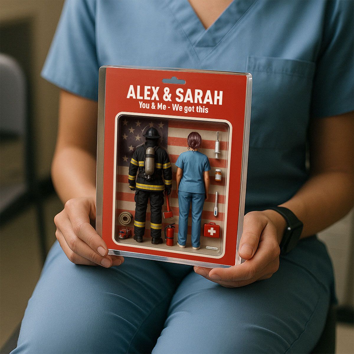 You & Me We Got This Firefighter & Nurse Couple Toy Box Figures Style Personalized Acrylic Block Plaque