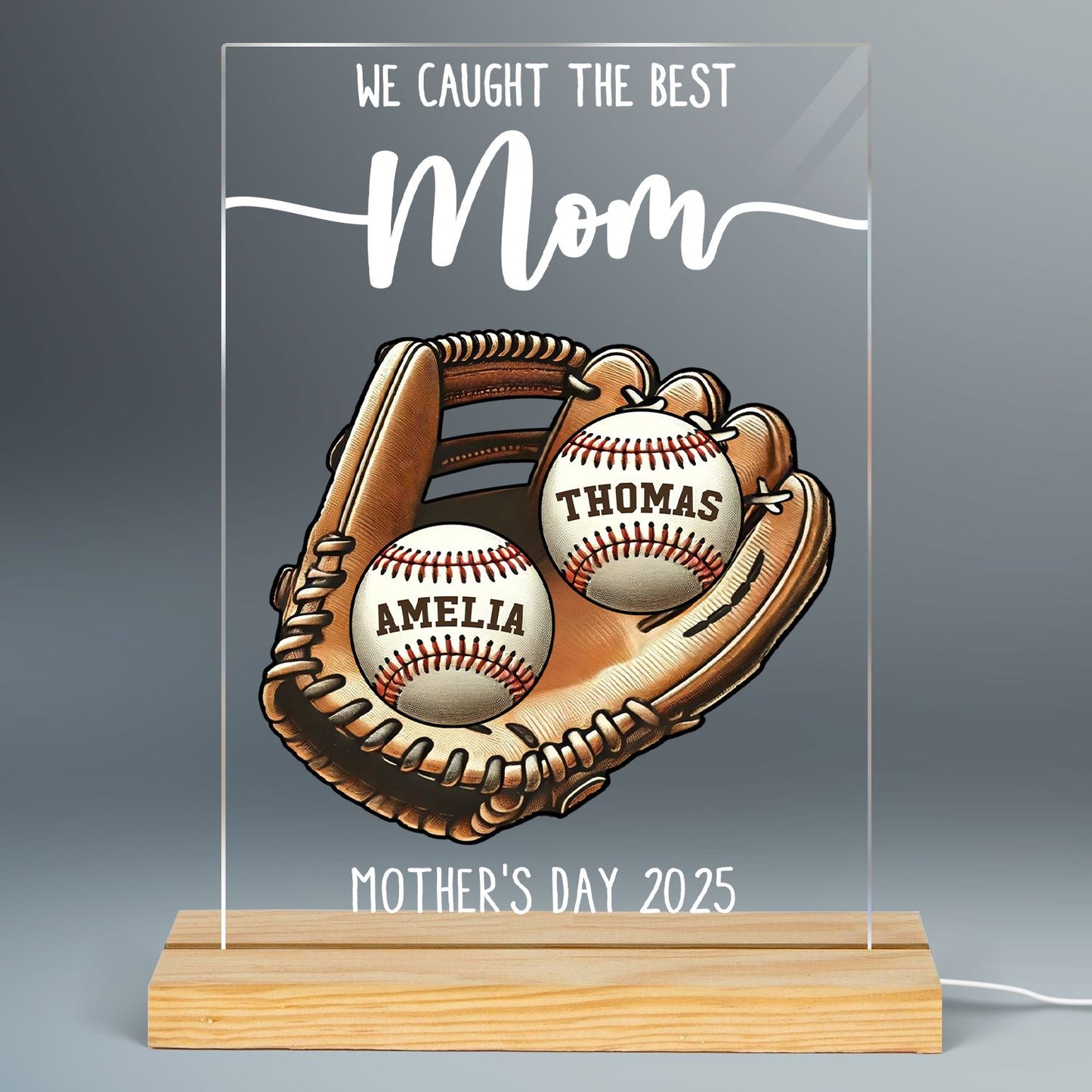 We Caught The Best Mom Baseball, Softball Personalized LED Night Light, Custom Kid's Name, Mother's Day, Gift For Wife, Gift For Mom