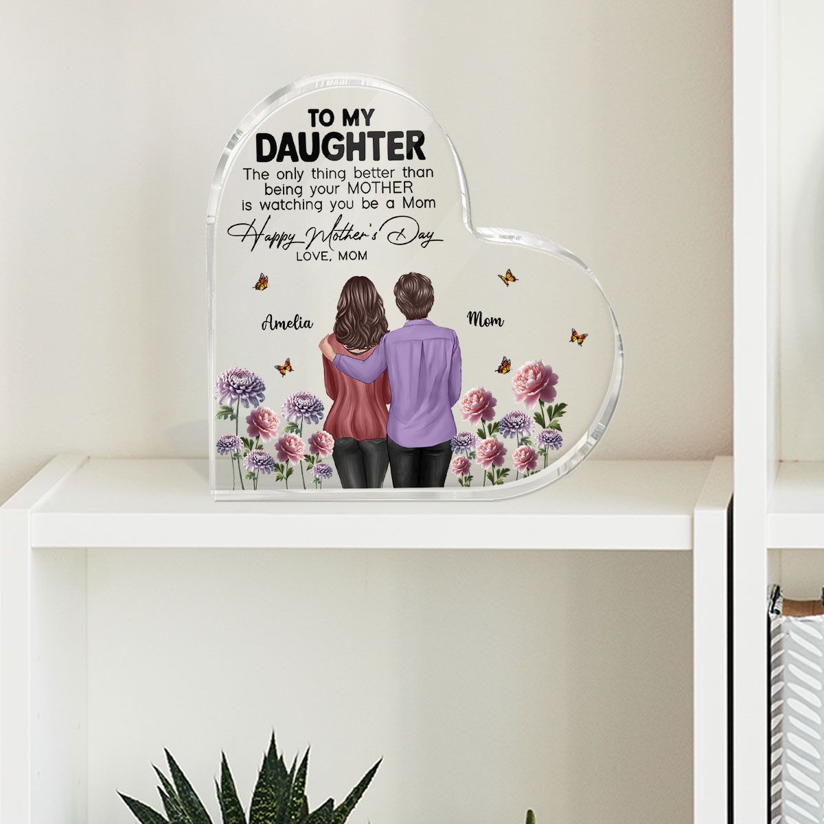 To My Daughter From Mom Happy Mother's Day Birth Flower Personalized Heart Acrylic Block Plaque