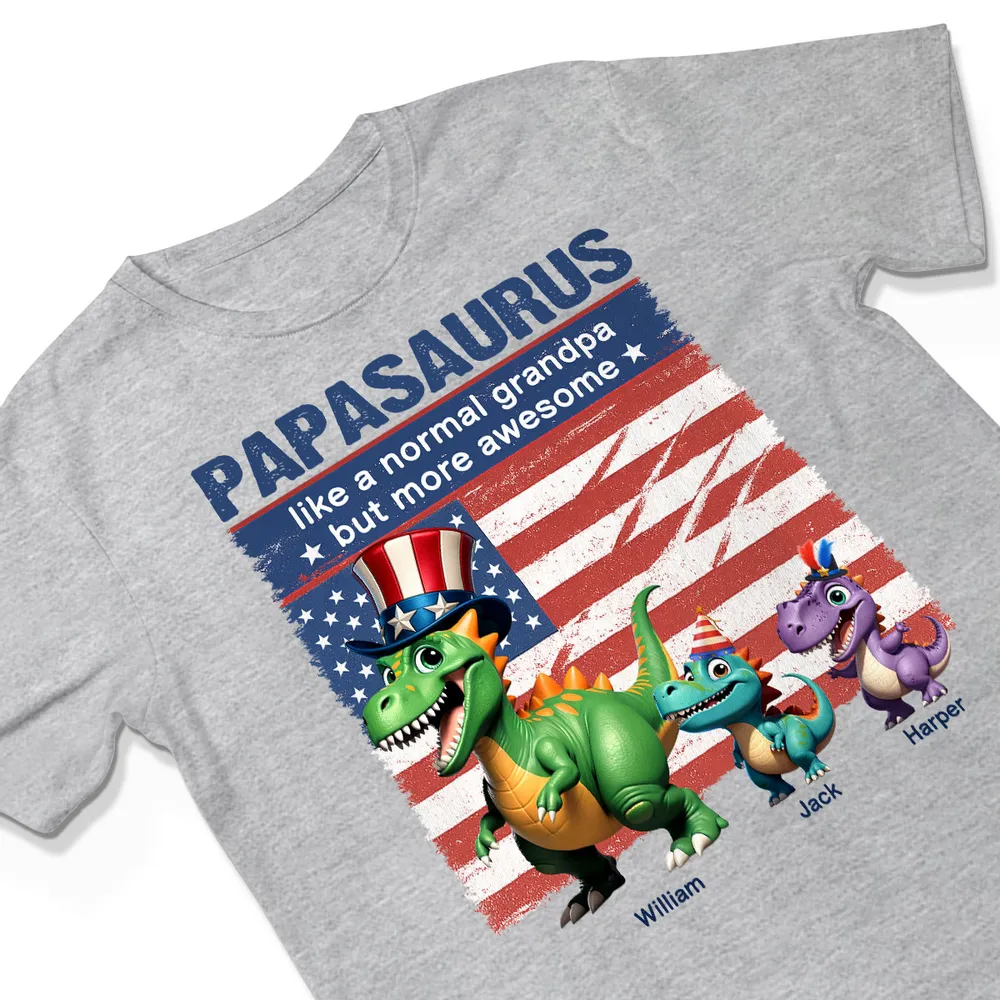 Grandpasaurus And Kids 3D Effect Dinosaurs 4th Of July Independence Day Celebration Personalized Shirt