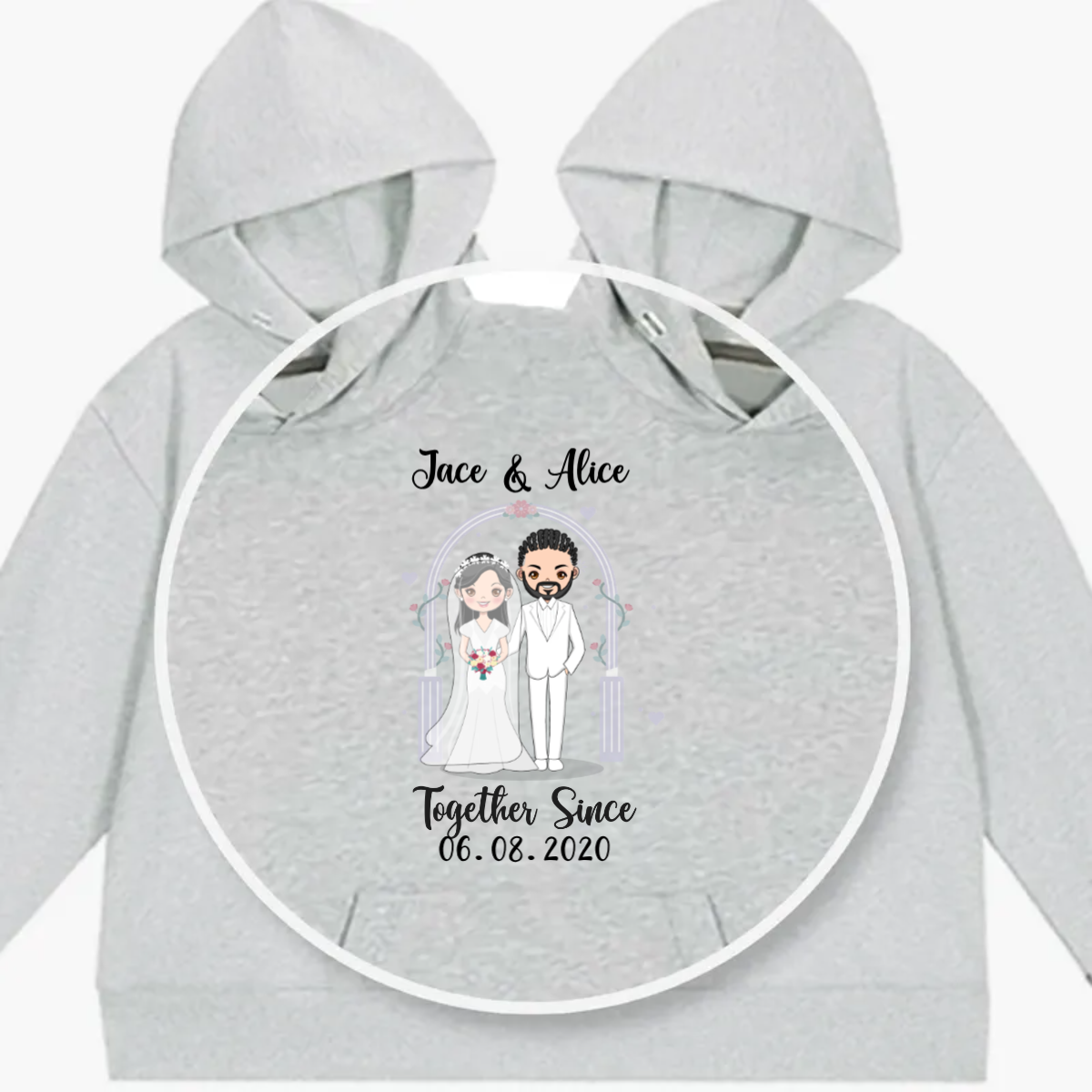 Couple Together Since Wedding Chibi Honeymoon Anniversary Personalized Couple One-Piece Hoodie Sweatshirt