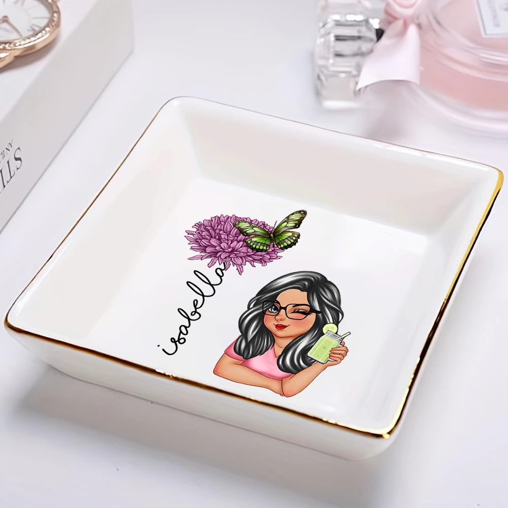 Birth Month Flowers Butterflies Woman Bloom Where You're Planted - Personalized Ring Dish
