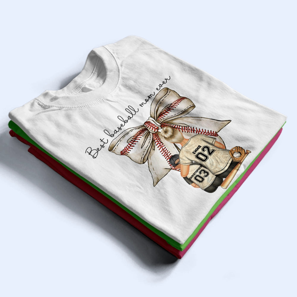 Best Baseball Mom Ever Coquette Bow - Personalized T Shirt