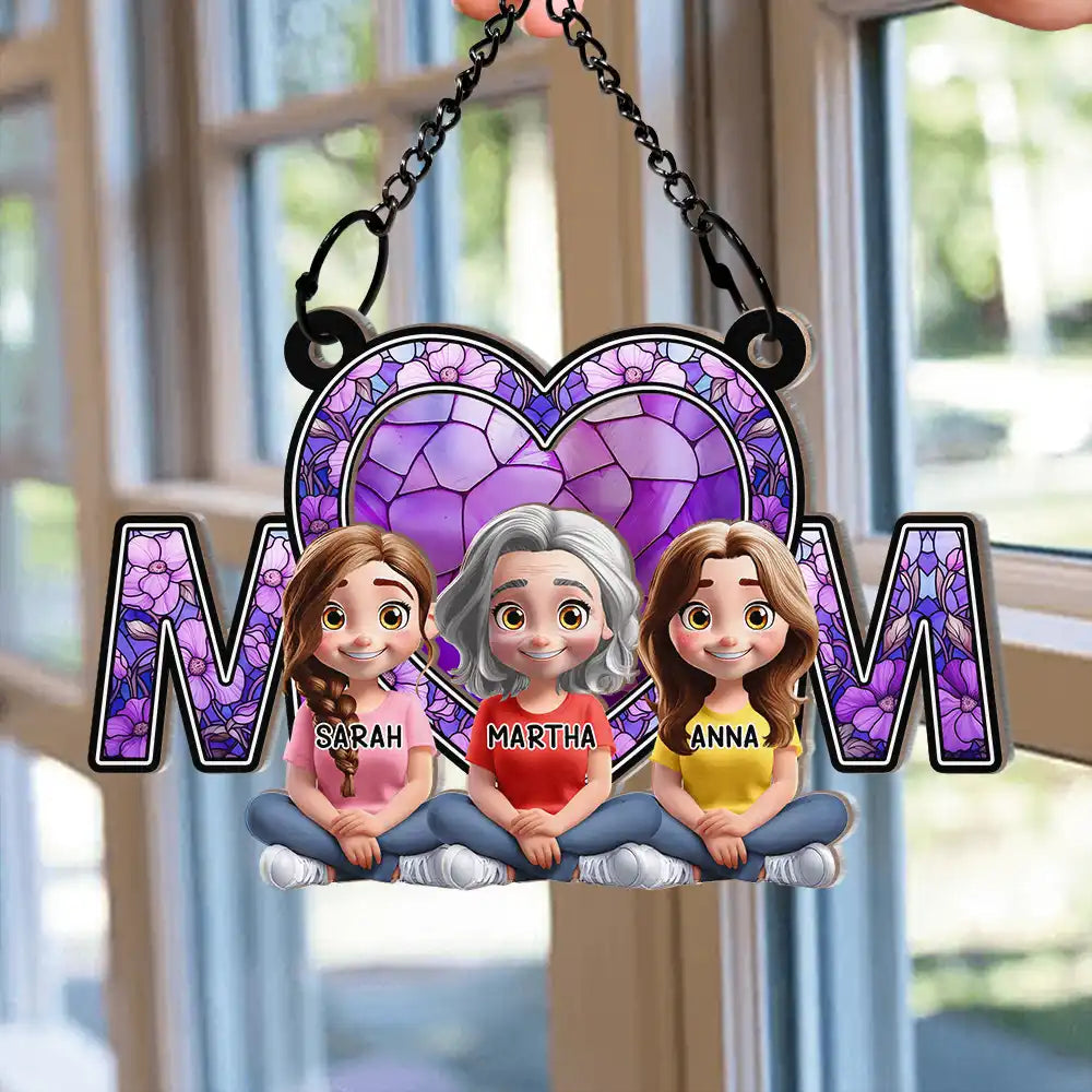 We Love You Mom Mother Daughter - Personalized Window Hanging Suncatcher Ornament