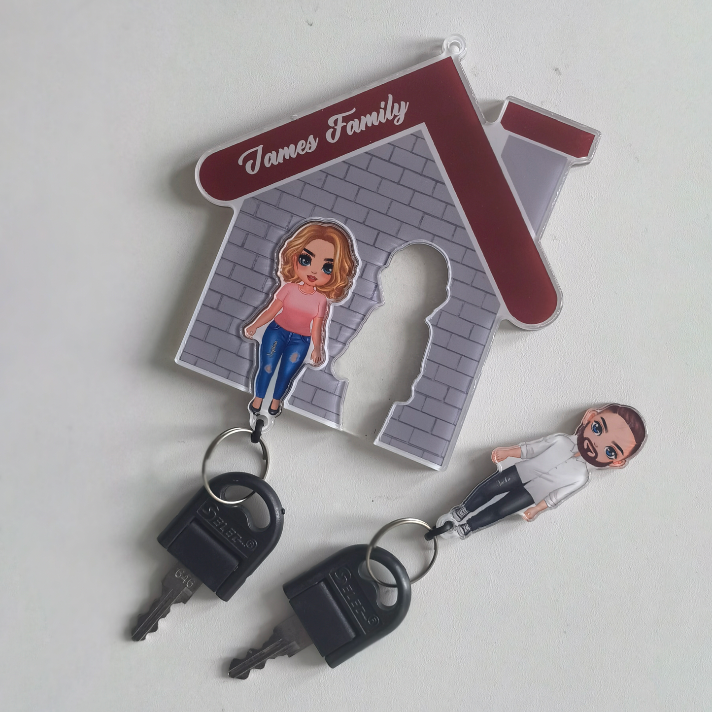 Doll Couple and House Personalized Acrylic Key Holder Hooks Gift For Her Gift For Him