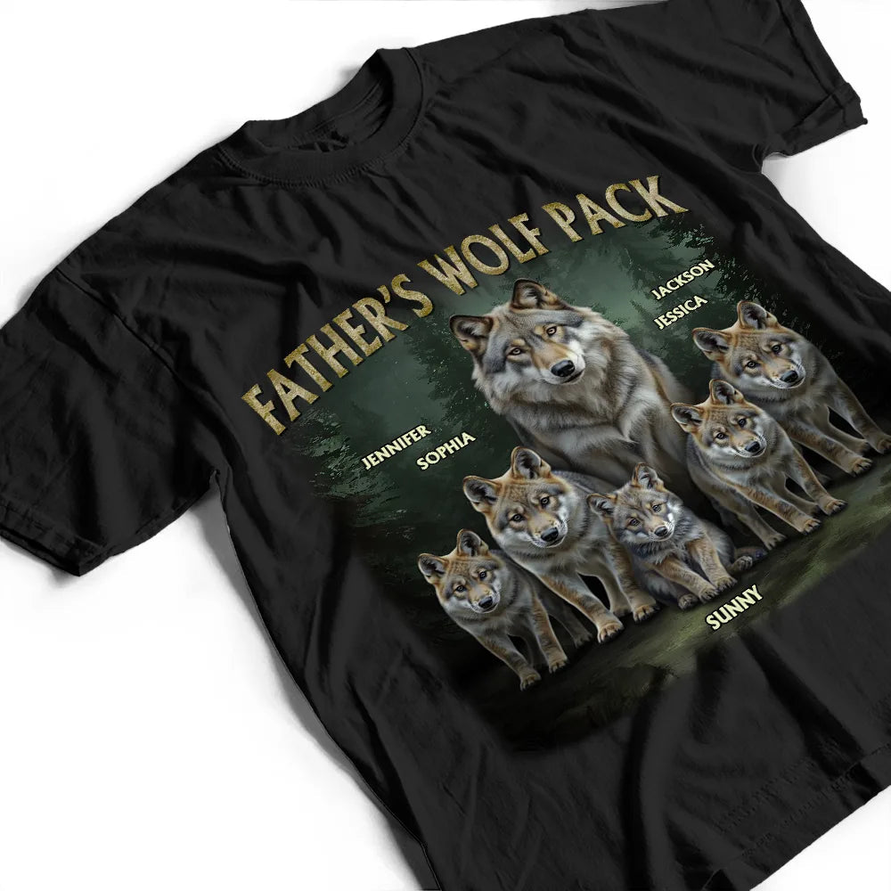 Realistic Art Papa Dad Wolf Pack - Personalized T Shirt