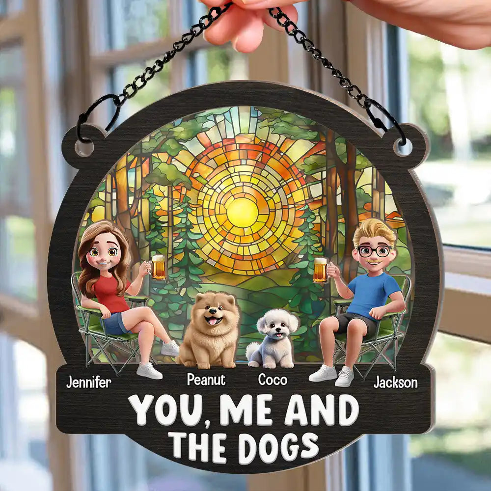 Beach You, Me And The Dogs - Personalized Window Hanging Suncatcher Ornament