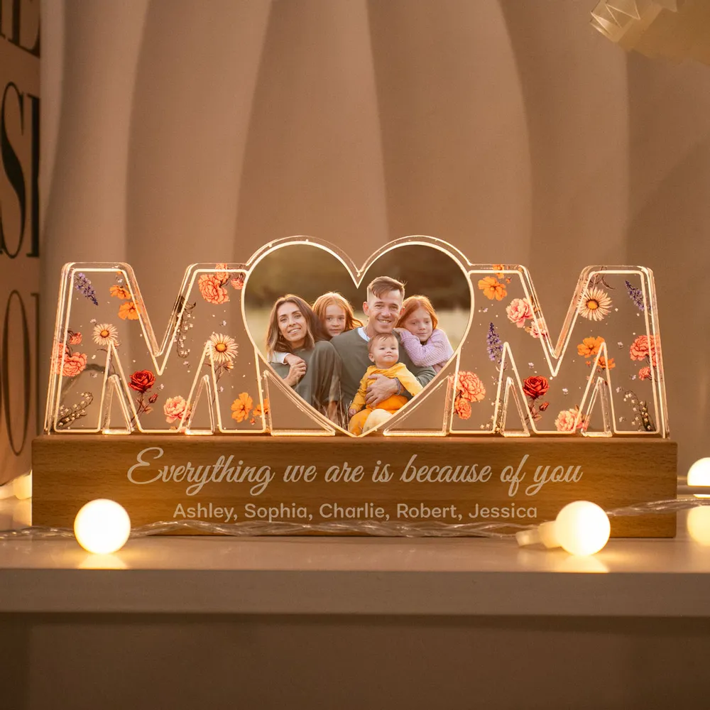 Customizable Heartwarming Memories, Birth Month Flower, Photo Upload Personalized LED Night Light, Mother's Day Gift