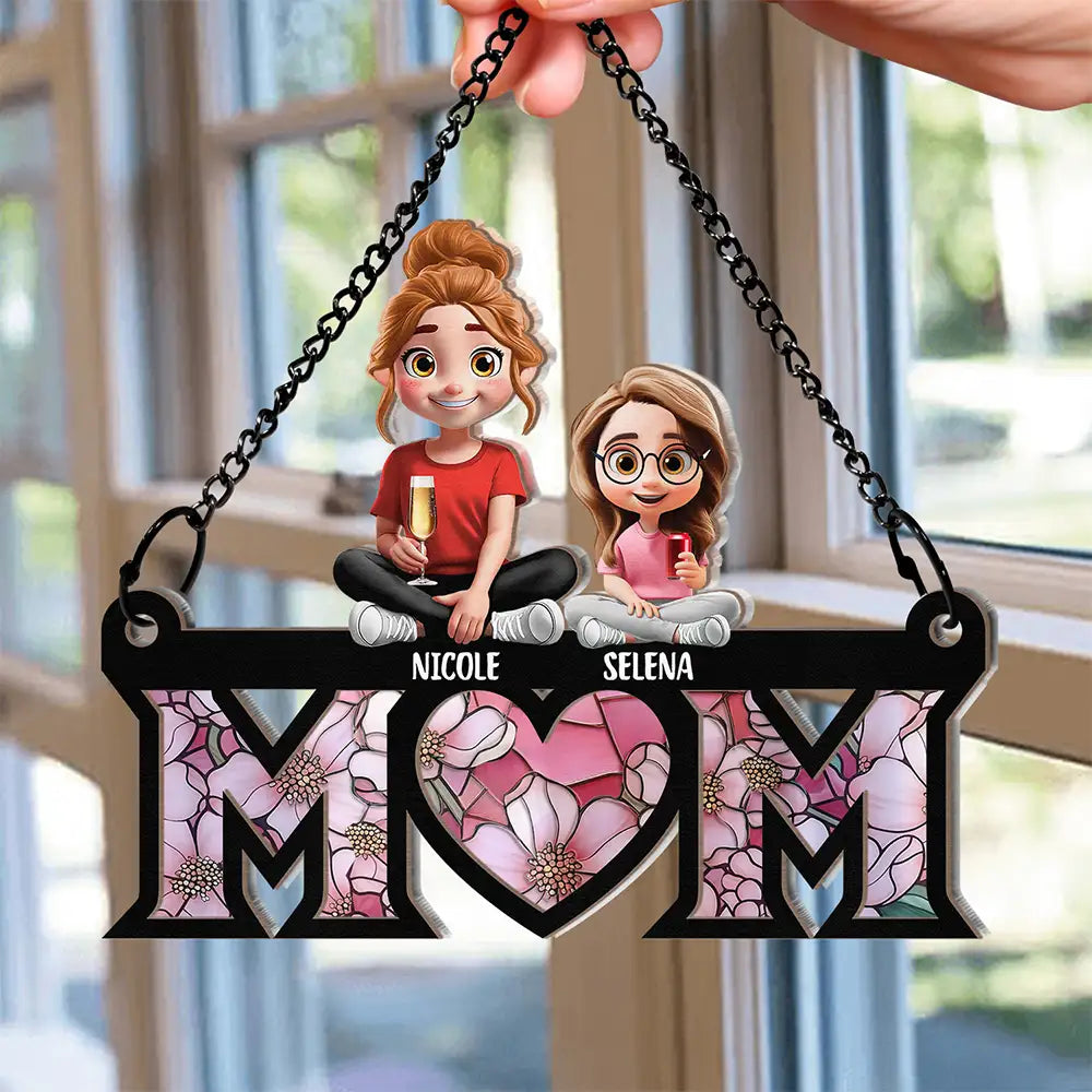 Mom Nana Sitting With Children - Personalized Window Hanging Suncatcher Ornament