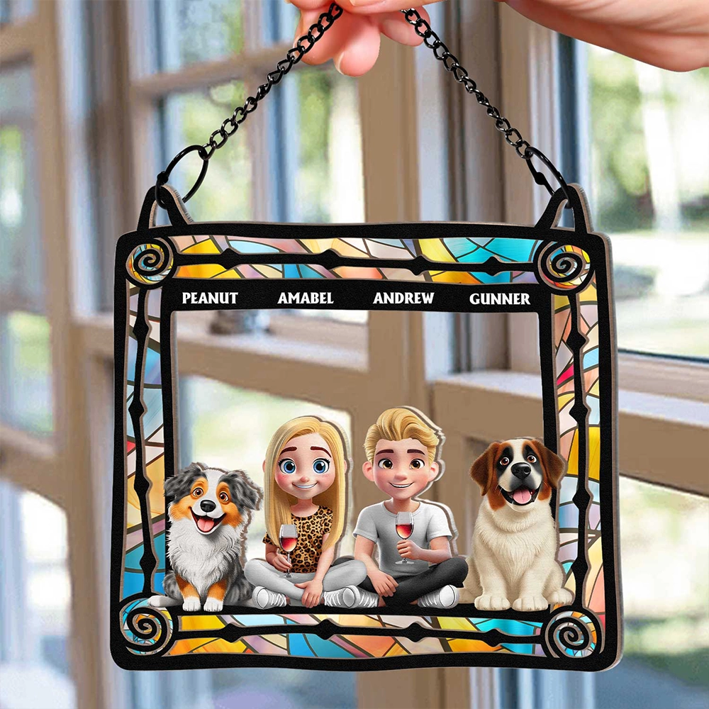 Lovely Dog Couples - Personalized Window Hanging Suncatcher Ornament