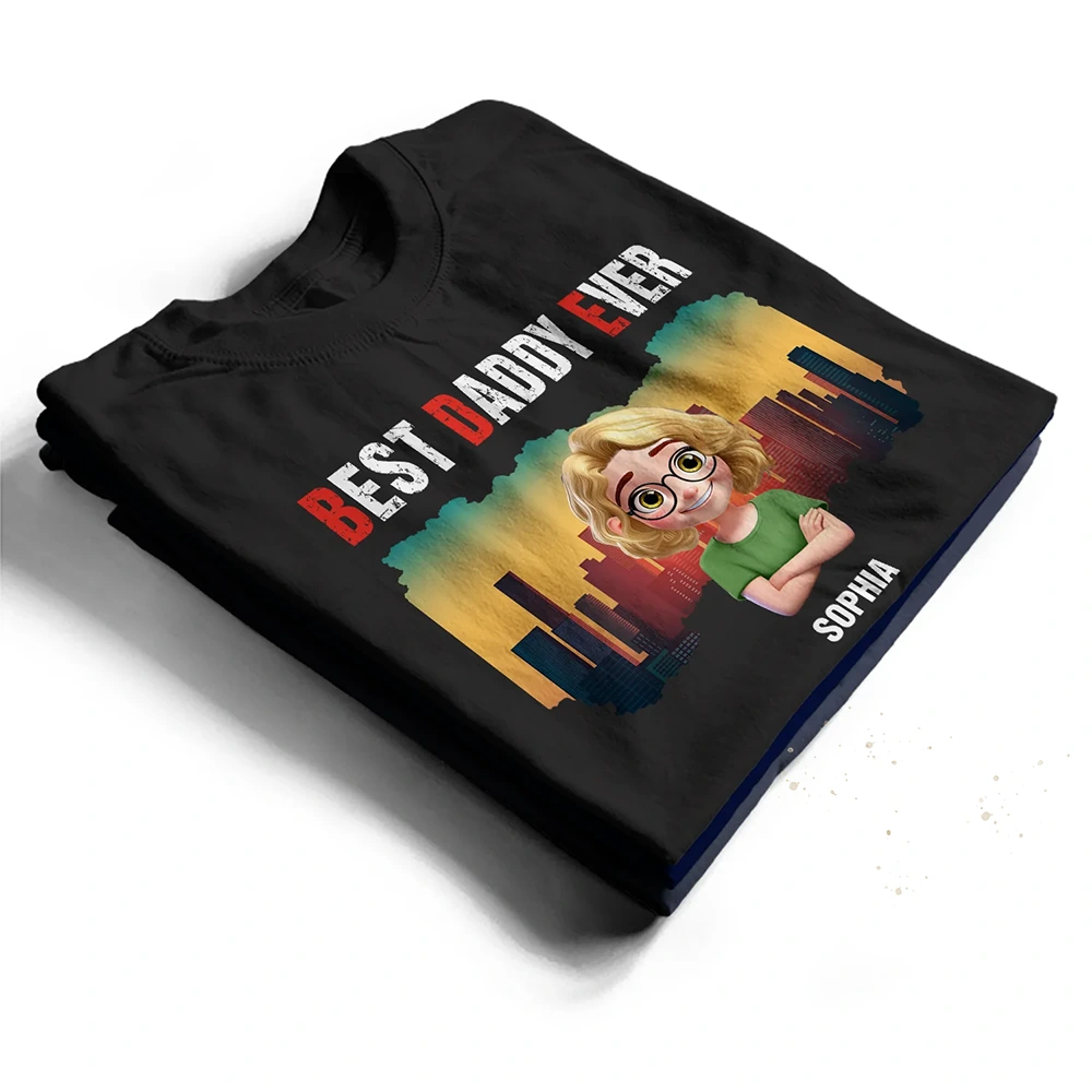Best Dad Papa Grandpa Ever Retro Sunset City - Personalized T Shirt