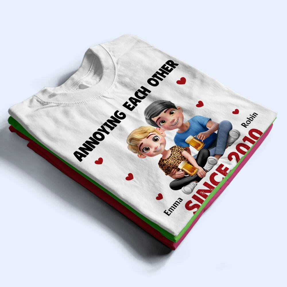 3D Effect Couple Annoying Each Other - Personalized T Shirt