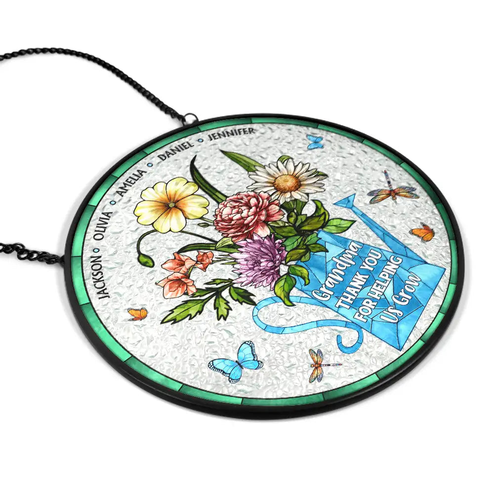 Helping Us Grow - Personalized Stained Glass Window Hanging Suncatcher