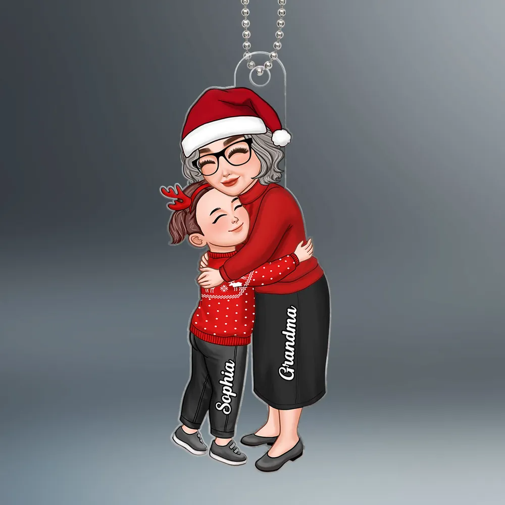 Grandma & Grandkid Hugging Christmas Gift For Granddaughter Grandson Personalized Acrylic Ornament