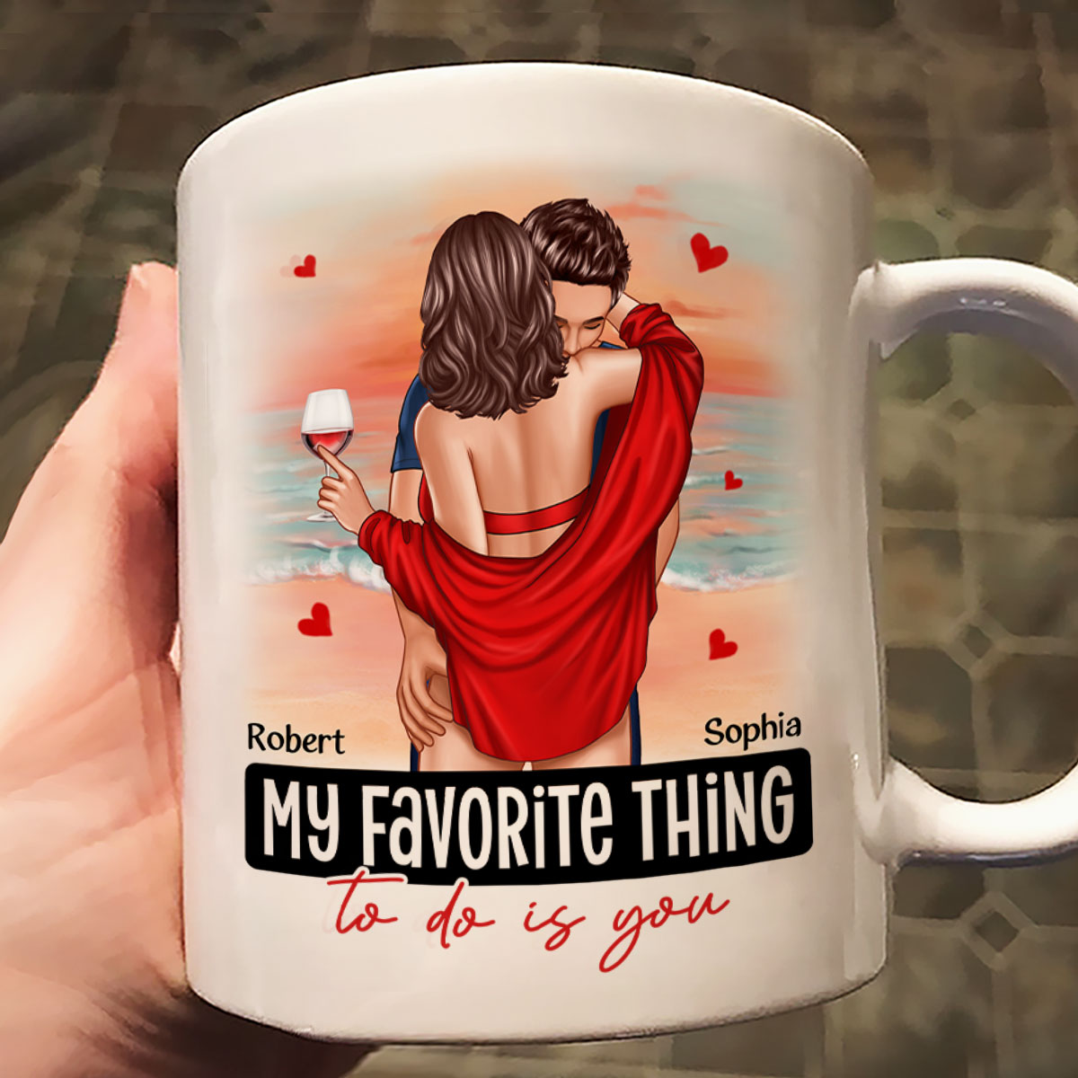 Couple Standing Kissing At Beach Personalized Mug