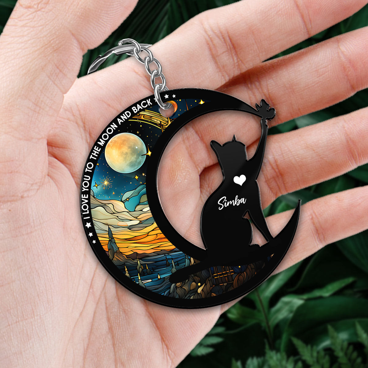 Cat Love To The Moon Personalized Memorial Keepsake Keychain