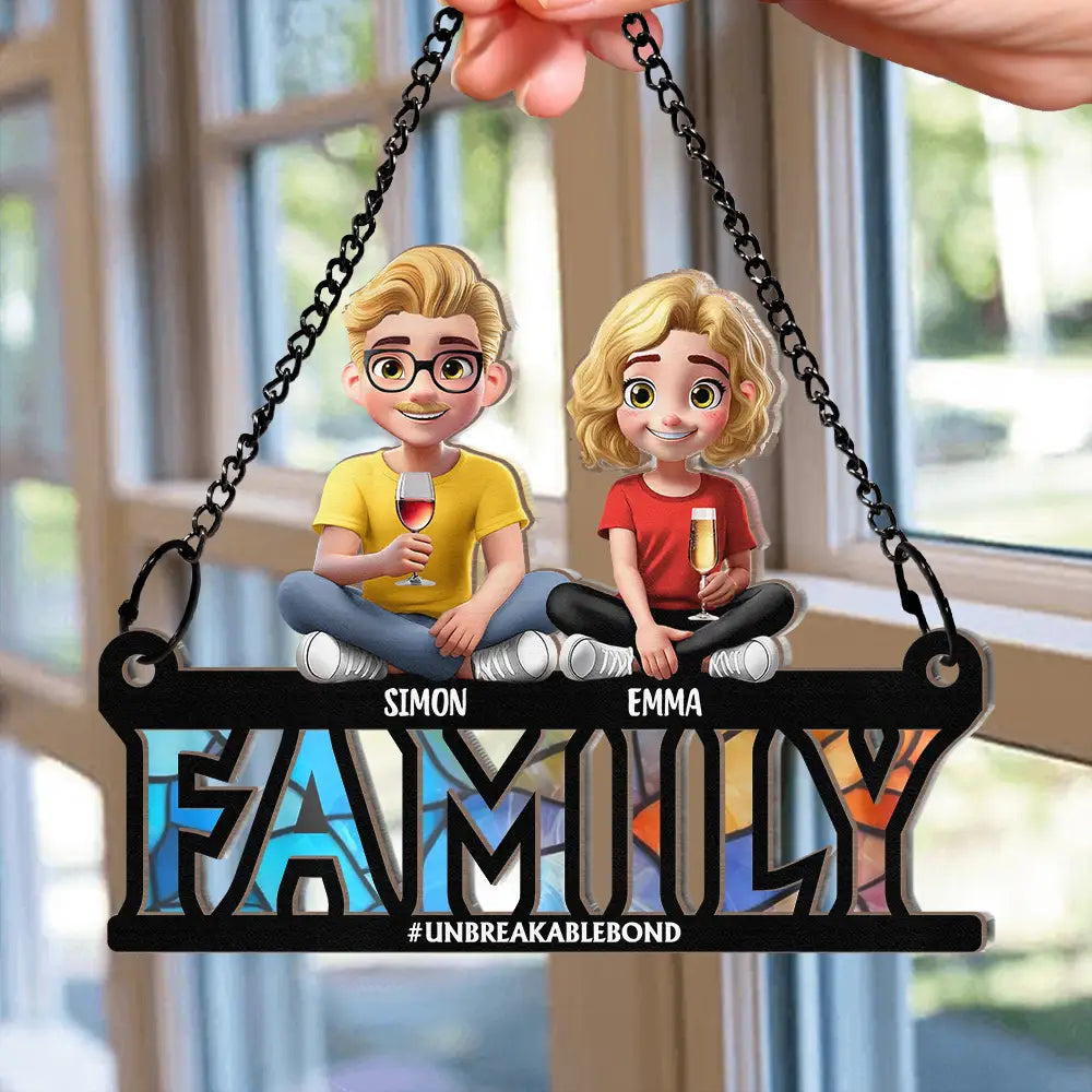 Family Unbreakable Bond Forever Dad & His Children - Personalized Window Hanging Suncatcher Ornament