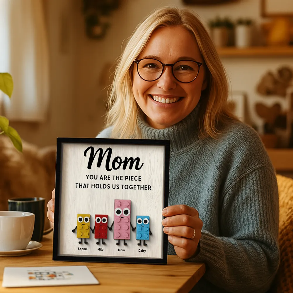 Mom And Kids Cute Puzzle Personalized 2-Layered Wooden Plaque, Mother's Day Gift for Mom, Gift for Wife, Gift for Grandma