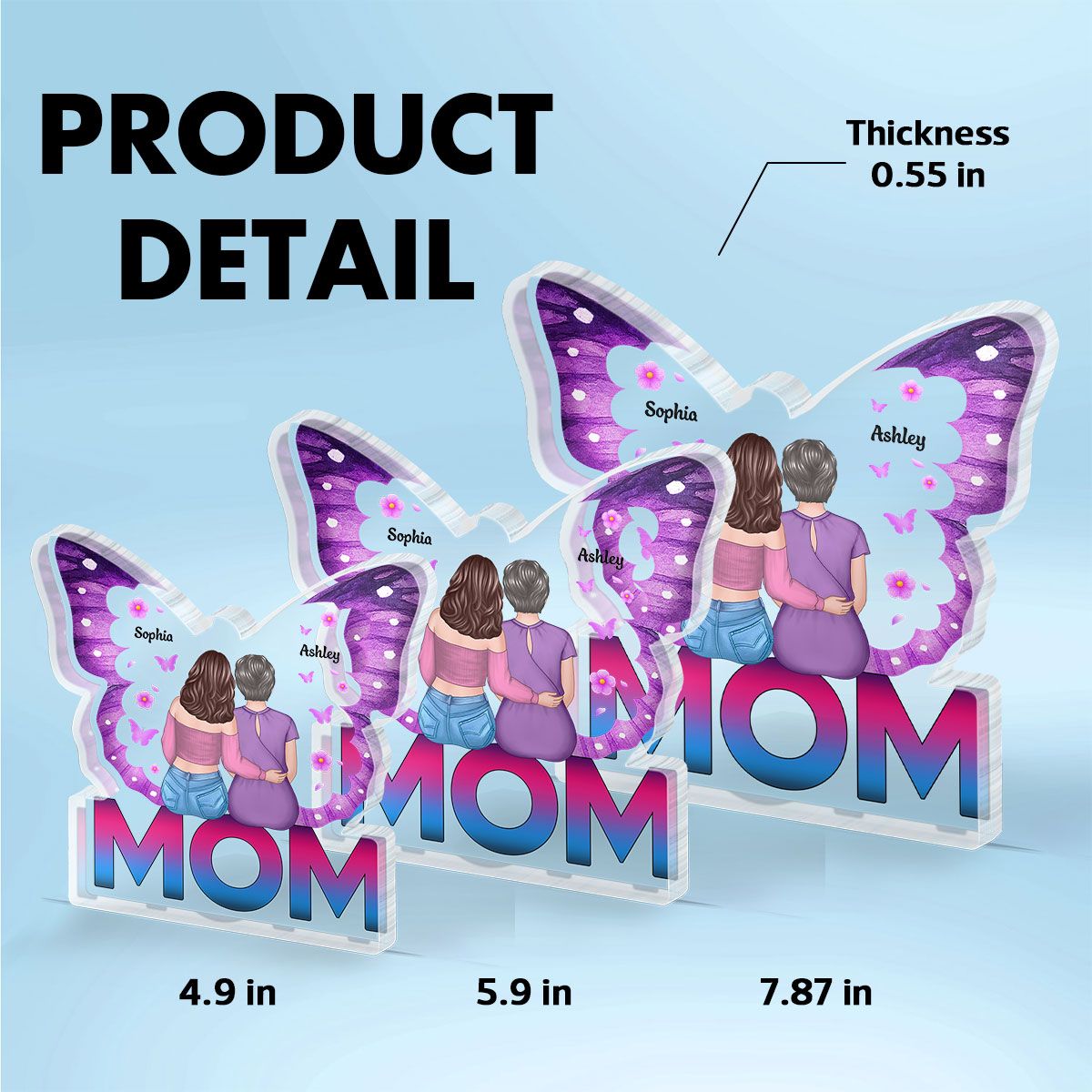 MOM Butterfly Sitting Back View Personalized Acrylic Block, Mother's Day gift