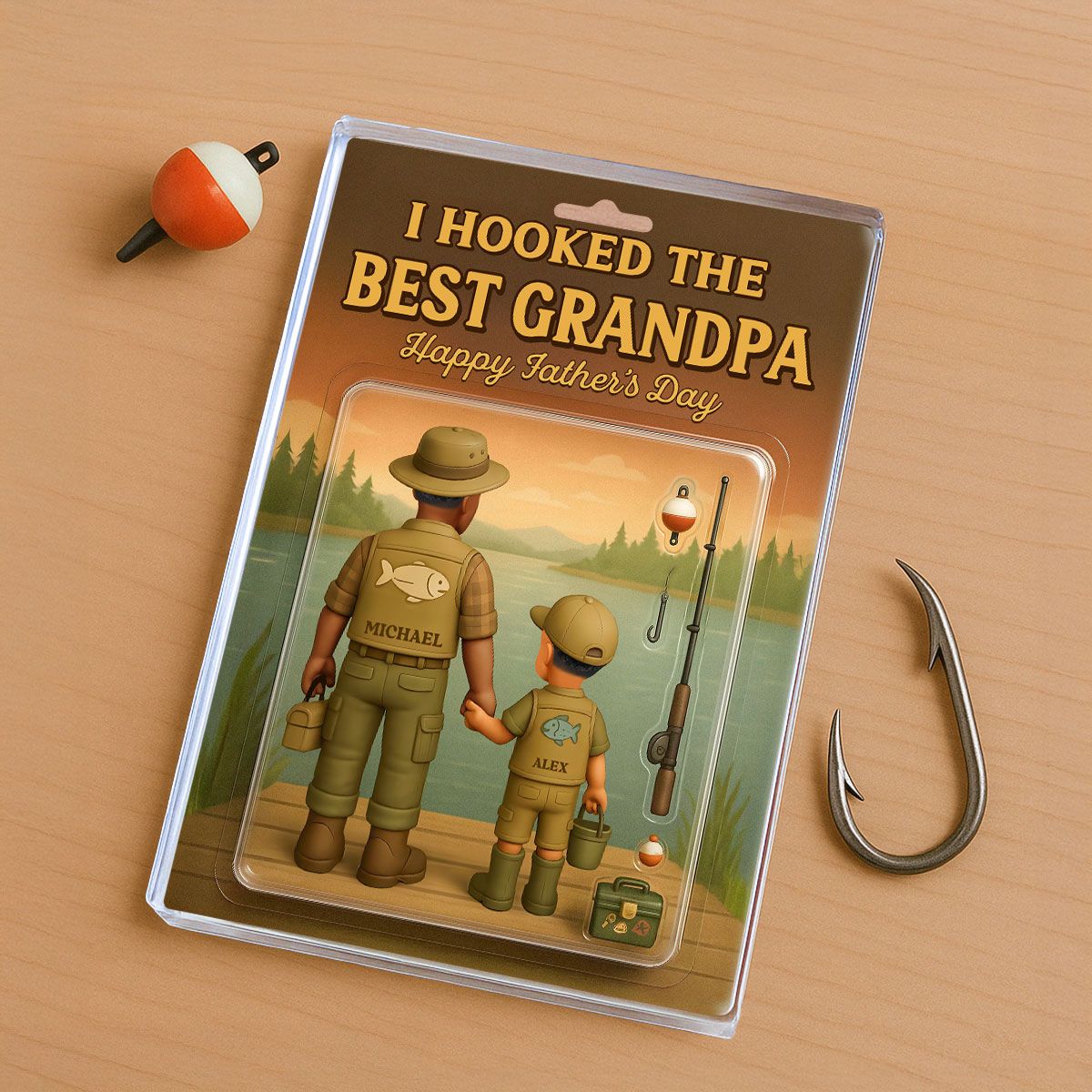 I Hooked the Best Dad Fishing Custom Figure Personalized Acrylic Block Plaque, Father's Day Gift for Dad, Gift for Husband