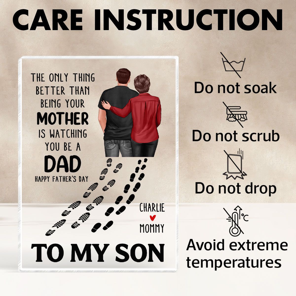 To My Son From Mom Dad Footprints Personalized Acrylic Block, Father's Day gift