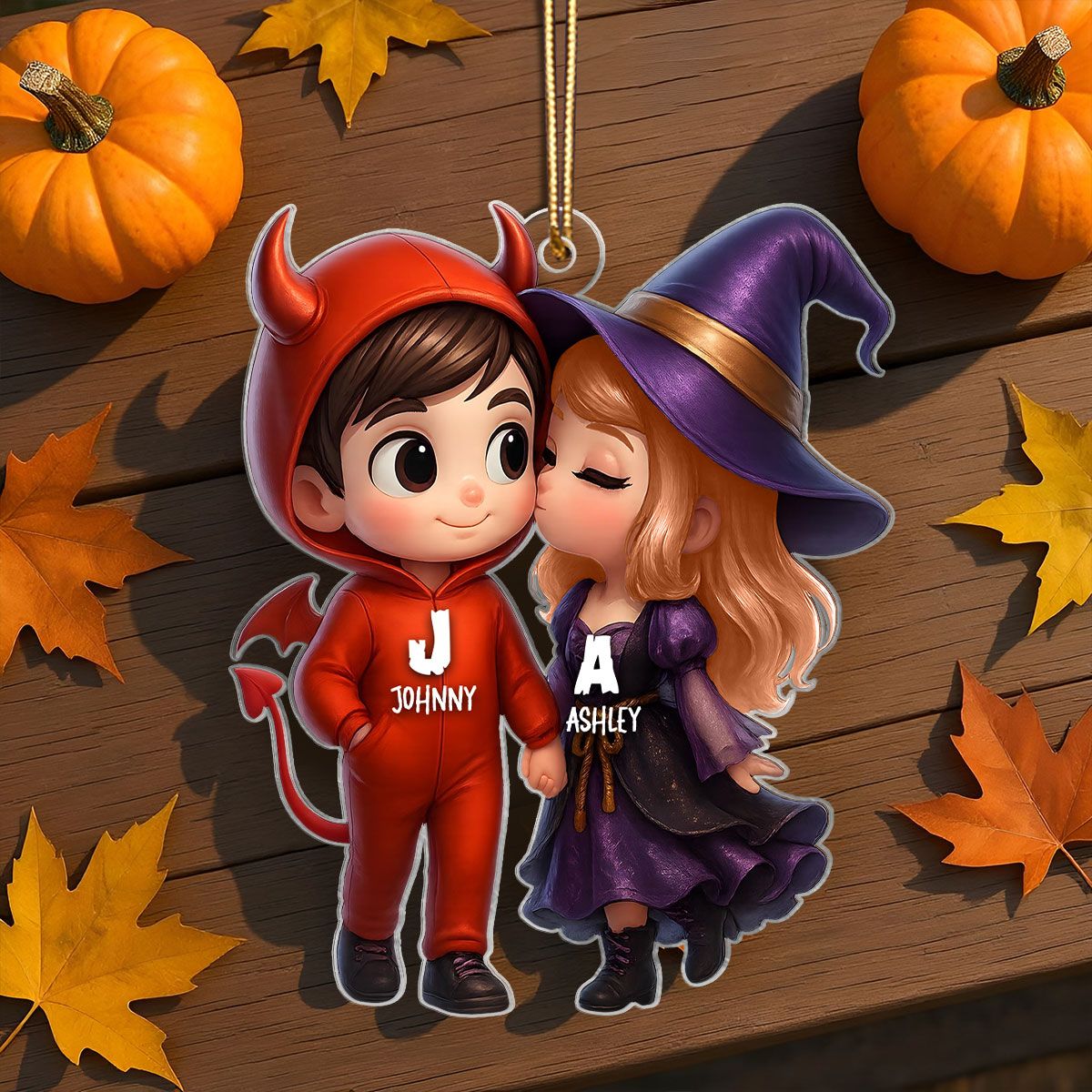 Cute Cartoon Halloween Couple Personalized Acrylic Ornament,Halloween Tree Decoration