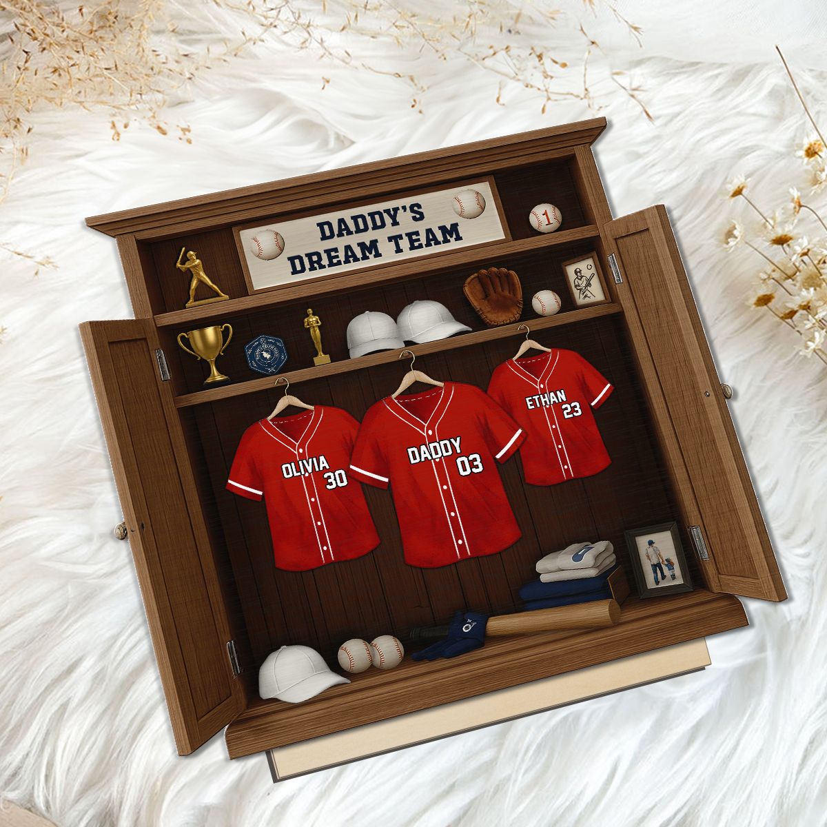 Daddy Dream Team Baseball, Father's Day Gift For Dad, Grandpa Personalized Standing Wooden Plaque