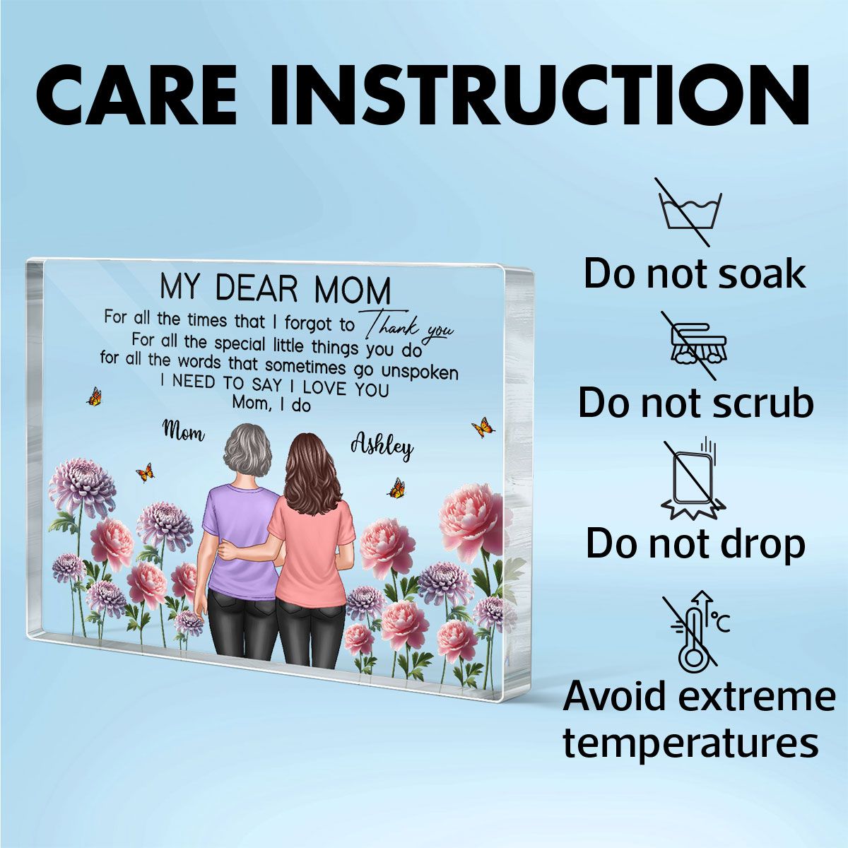 To My Mom Thank You I Love You Happy Mother's Day Birth Flower Personalized Acrylic Block Plaque