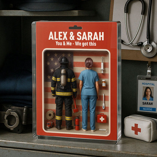 You & Me We Got This Firefighter & Nurse Couple Toy Box Figures Style Personalized Acrylic Block Plaque
