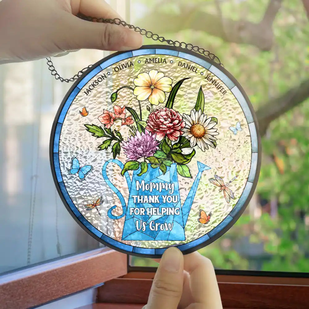 Helping Us Grow - Personalized Stained Glass Window Hanging Suncatcher
