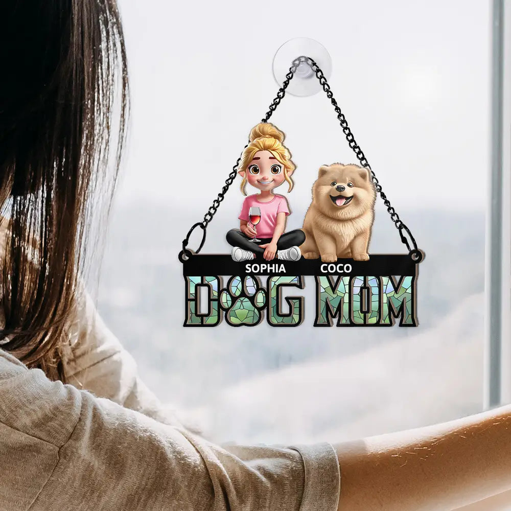 Dog Dad Dog Mom - Personalized Window Hanging Suncatcher Ornament