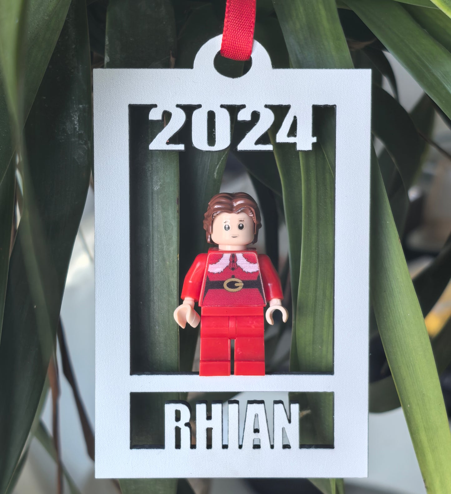 Brick Minifigure Holder Ornament w/ Name & Holiday Minifigure, Personalized Minifig Holder, Brick Christmas Ornament, Customized Unique Gift