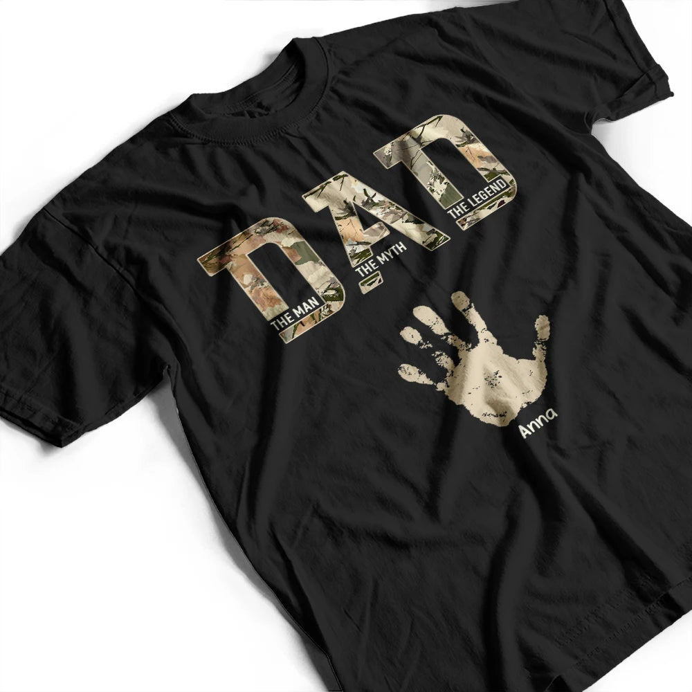 Dad Papa The Man Myth Legend Kid Handprint - Personalized T Shirt