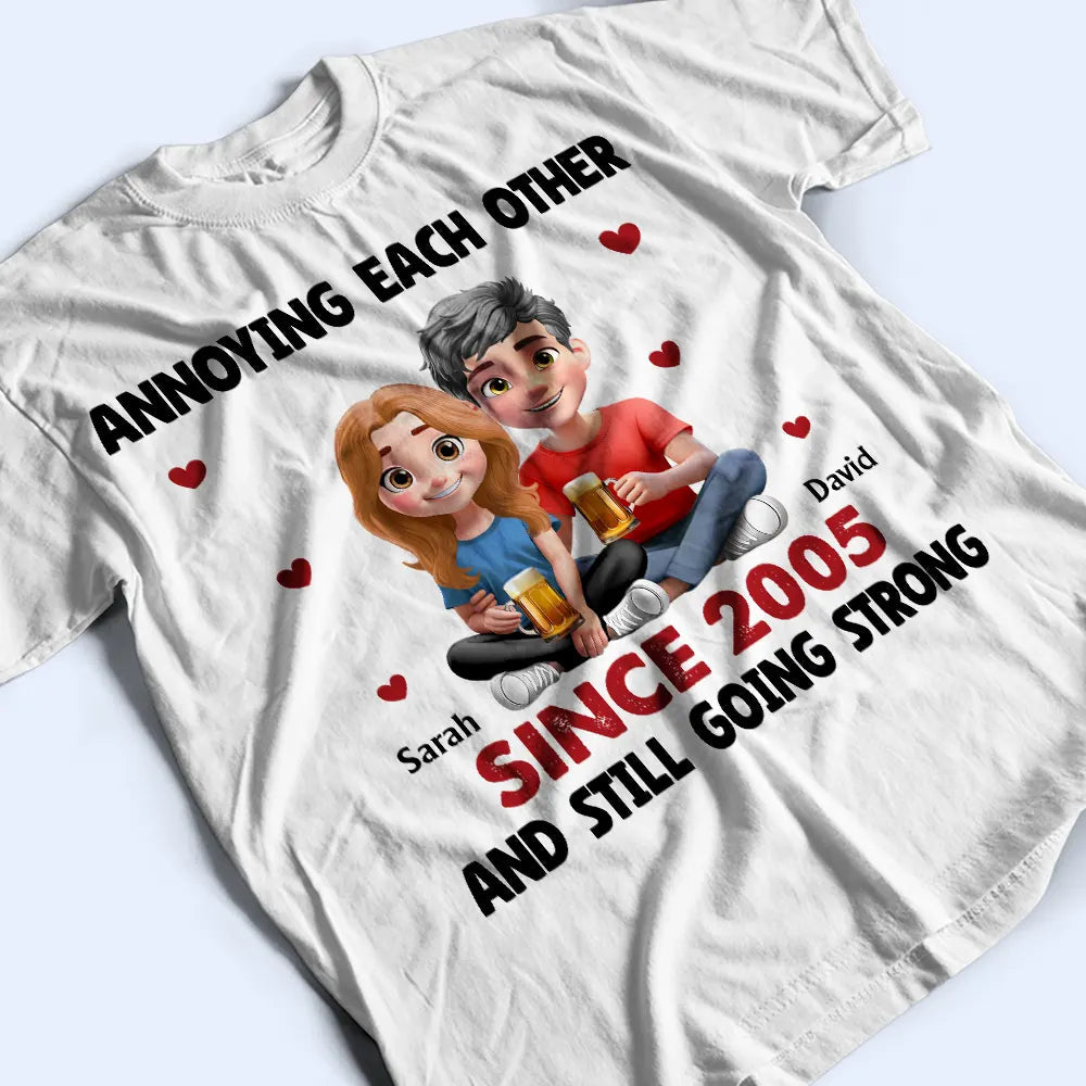 3D Effect Couple Annoying Each Other - Personalized T Shirt