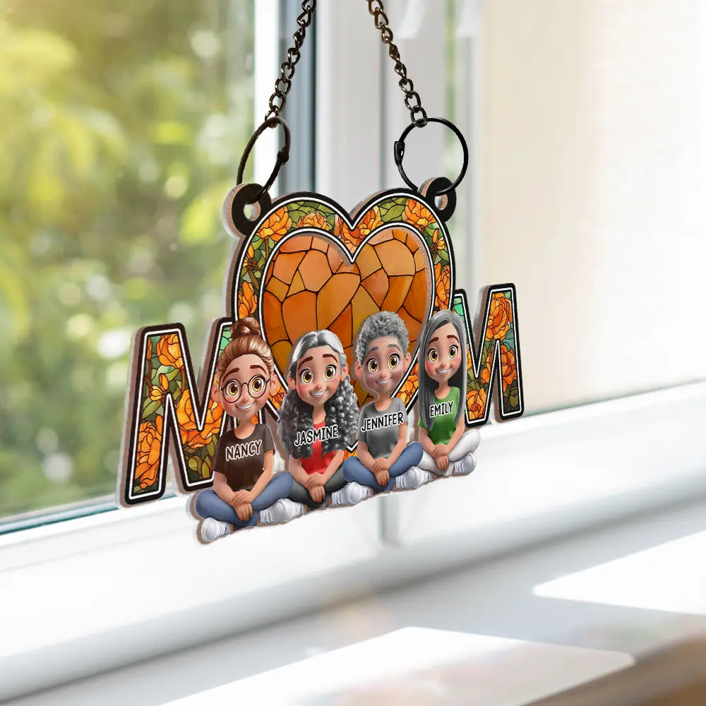 We Love You Mom Mother Daughter - Personalized Window Hanging Suncatcher Ornament