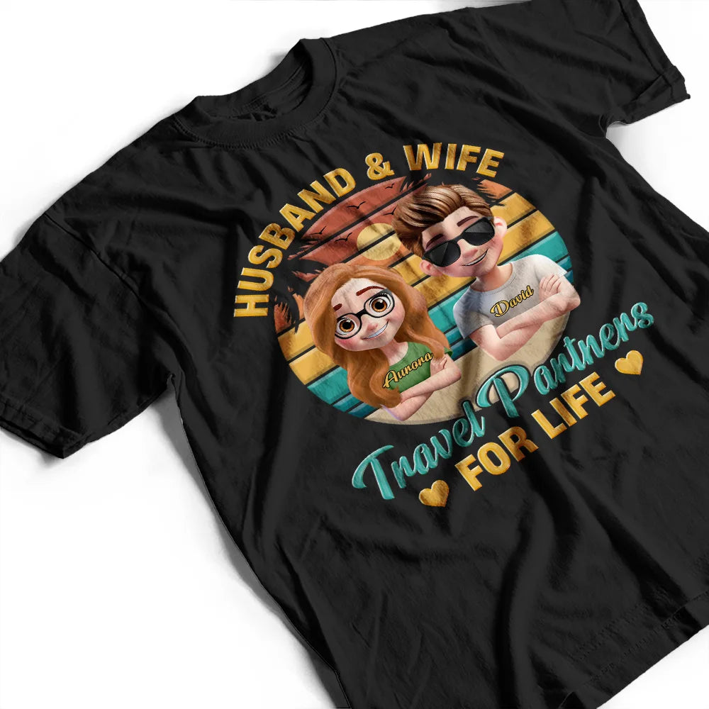 Husband And Wife Travel Partners For Life Traveling Couple - Personalized T Shirt